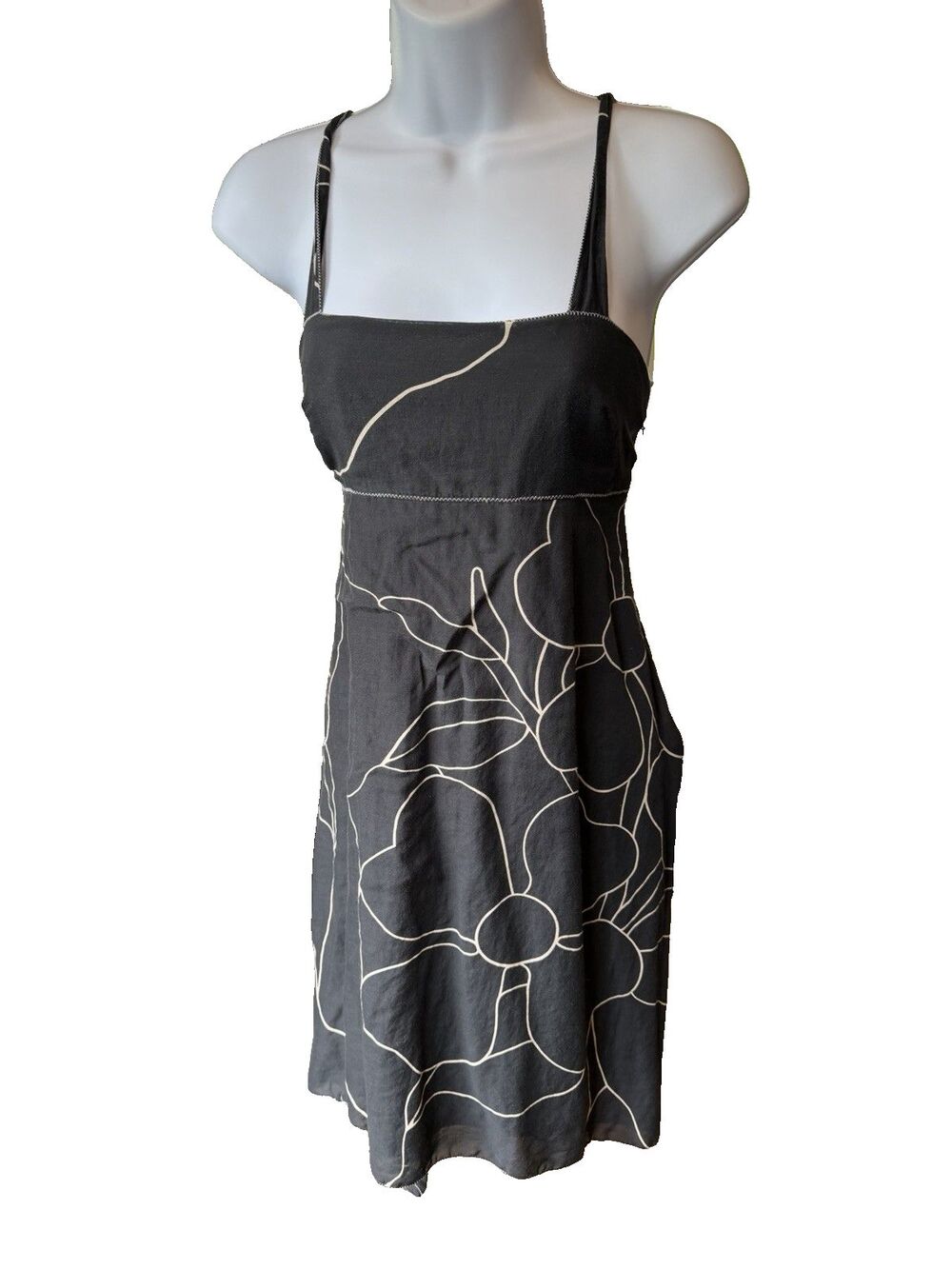 Max Studio Dress Size M Cotton & Silk Black Floral Motif Lined Handkerchief Hem